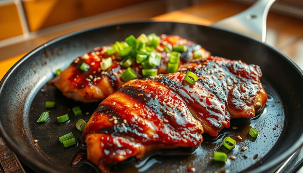 Asian-style chicken on griddle