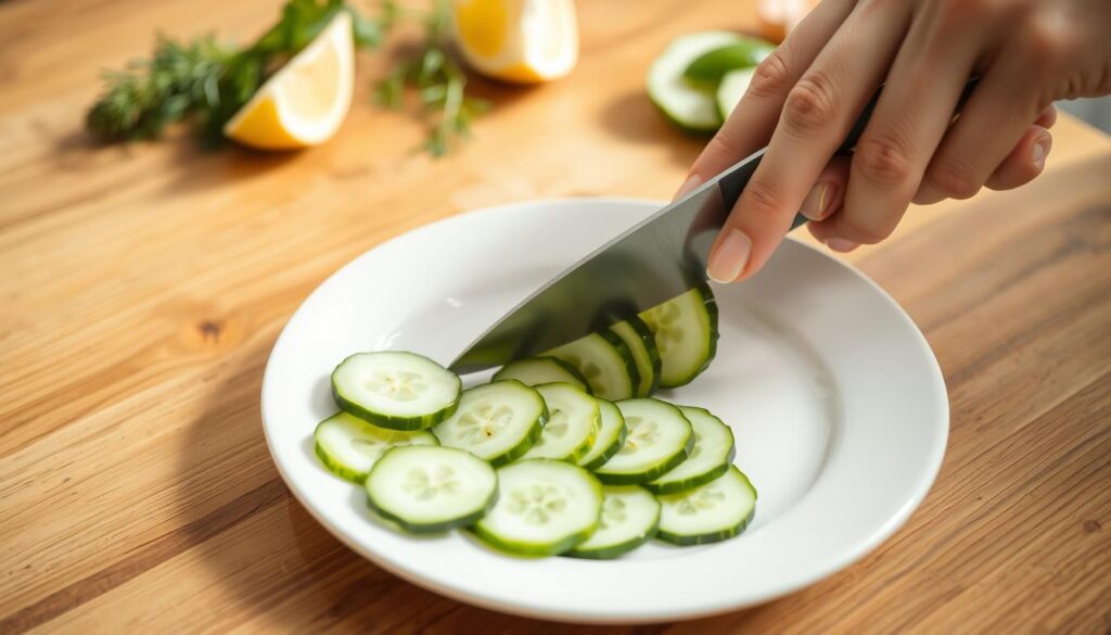 Cucumber Slicing Techniques for Salmon Roll