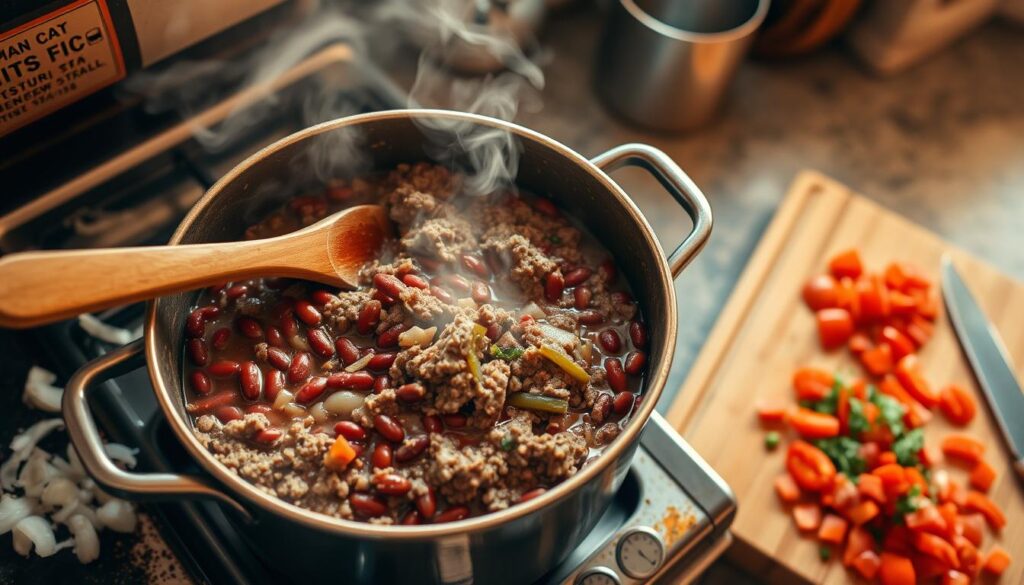 Ground Beef and Red Beans Cooking Process