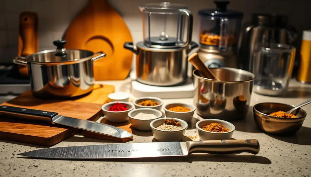 Kitchen Equipment for Chicken Curry Preparation