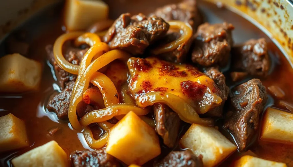 French Onion Cube Steak in Slow Cooker