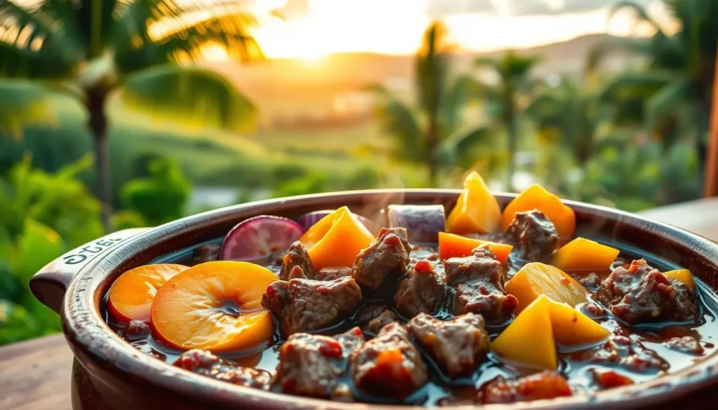 Hawaiian beef stew with tropical ingredients