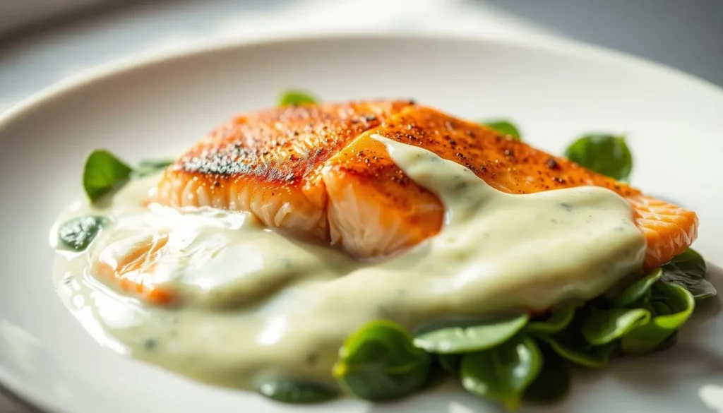 Salmon with Spinach Cream Sauce Preparation