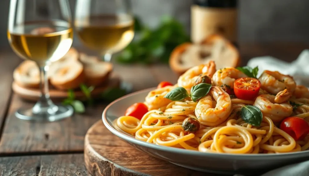 Tuscan Salmon Shrimp Pasta Dish