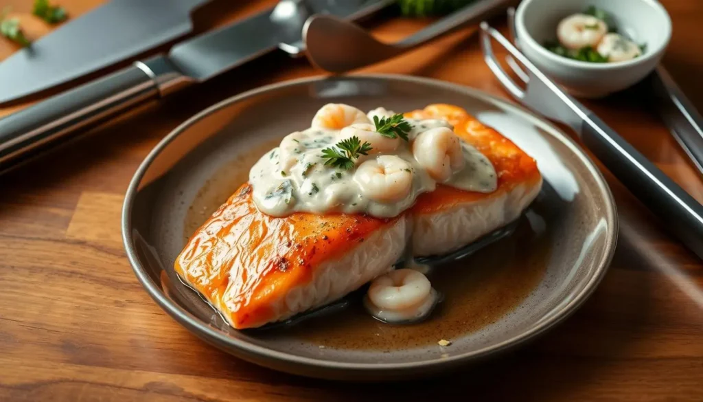 salmon with shrimp sauce